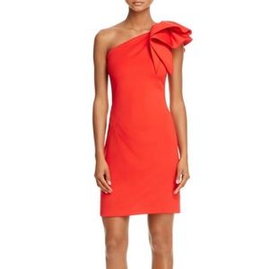 NWT Aqua red one ruffle shoulder cocktail dress 12